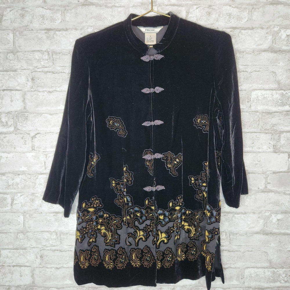 FROXX Vintage Velvet Shirt Silk Blend Embroidered  Whimsigoth Artsy S